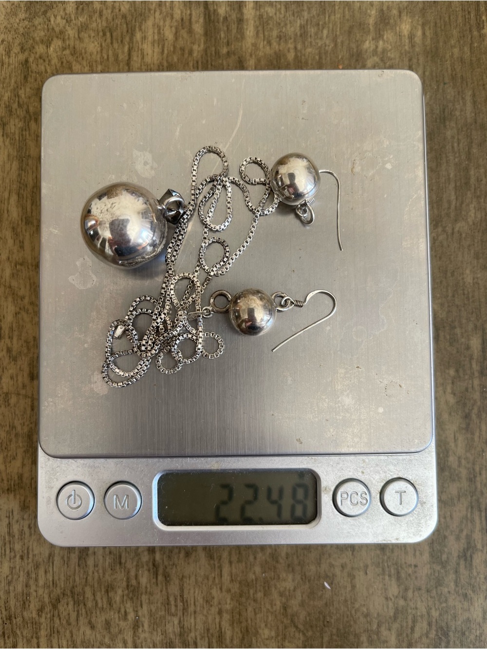 925 Sterling Silver Polished Ball Pendant Necklace and Earrings Set - Picture 11 of 11